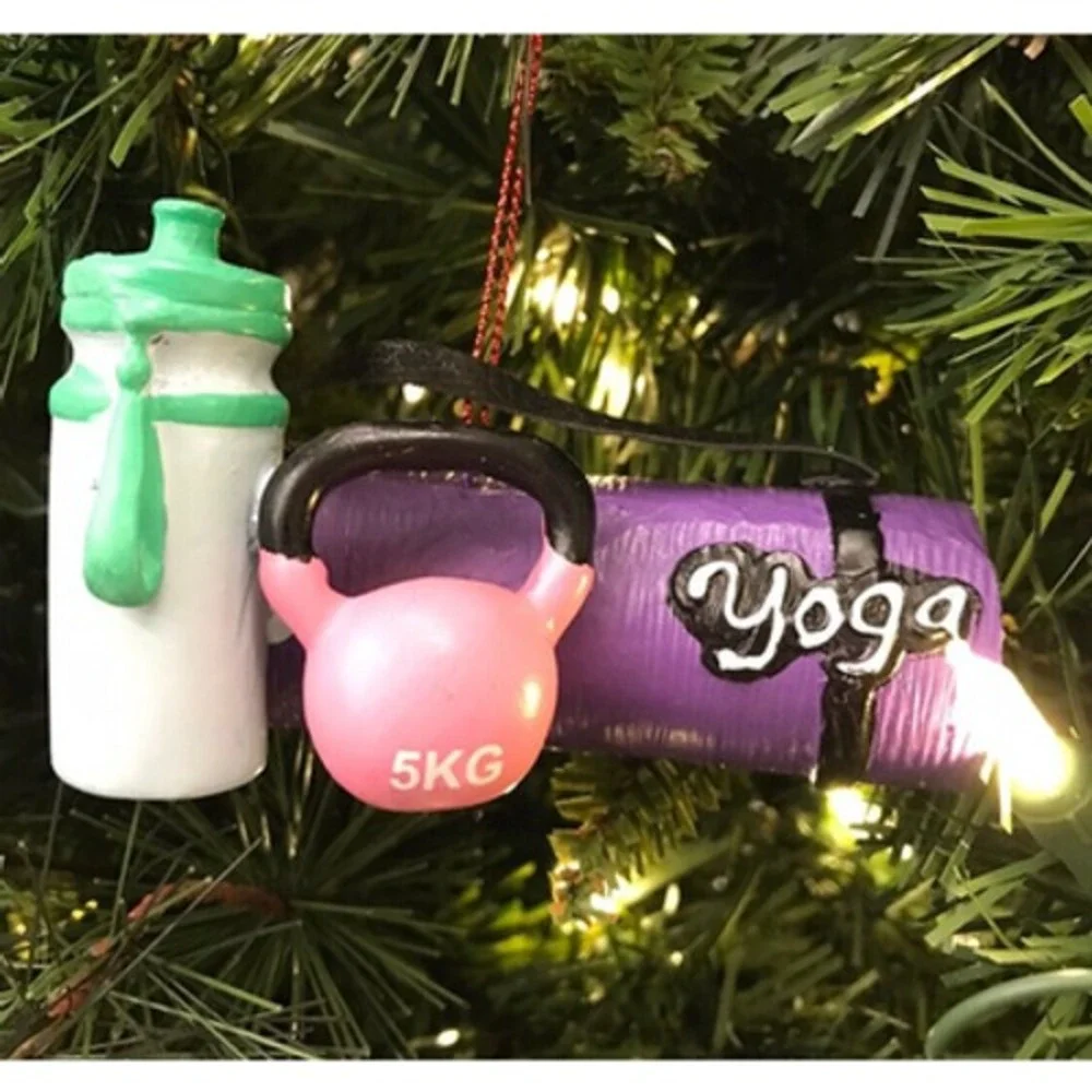 Exercise Themed Ornament Christmas Tree Yoga Mat Water Bottle‎ Weight Workout